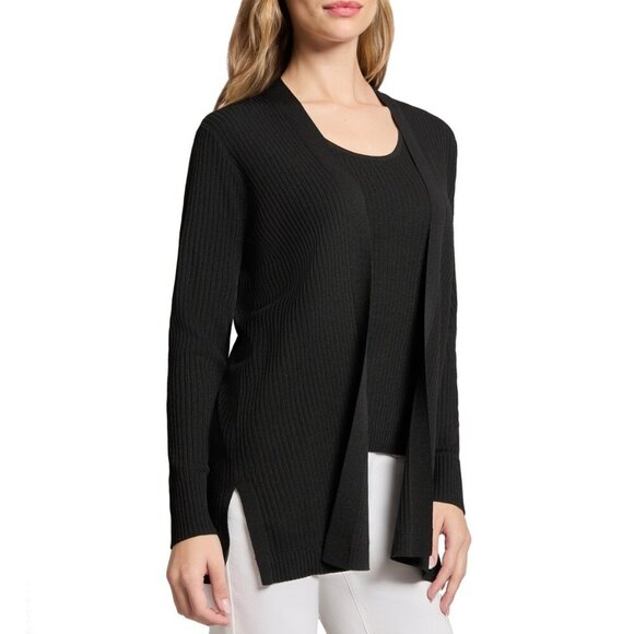 Jones New York Long-Sleeve Side-Slit Open Cardigan Sweater Black Size M NWT - Picture 3 of 5